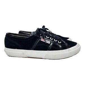 SUPERGA Black Suede Patent Sneaker 